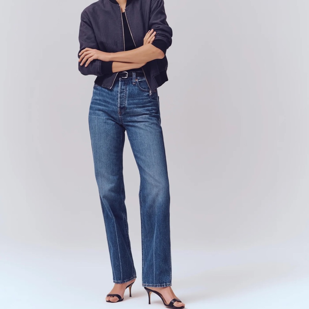 Alex Mill Carla High Rise Straight Denim Jeans - Vintage Dark Indigo - Picture 2 of 8